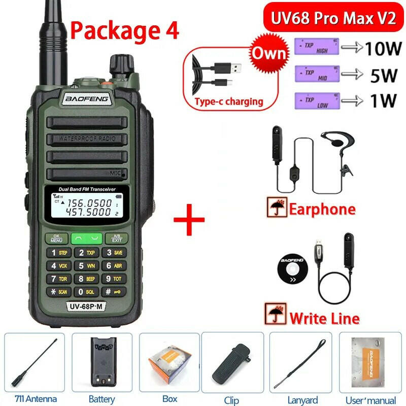 2023 Baofeng UV-68 Pro Max V2 10W IP68 Walkie Talkie Waterproof High Power CB Ham Long Range UV68 portable Two Way Radio hunting-WAYBIKER