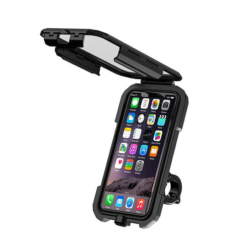 Motorcycle Phone Holder Waterproof Case Bike Phone Mount 1" Ball Handlebar Stem Mobile Holder Double Socket Arms Aluminium Base