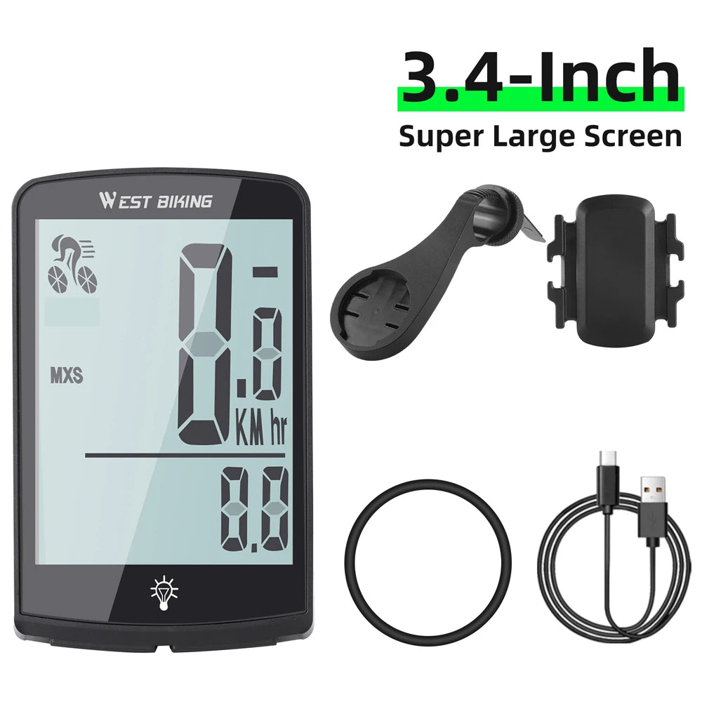 Bicycle Speed Meter Waterproof Cycling Mileometer Multi-functional Digital Bike Speedometer Full Screen Mobile Phone APP Control