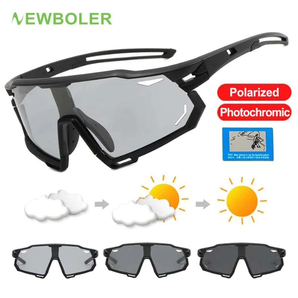 NEWBOLER Photochromic Cycling Glasses Men's and Women's Polarized Bike Eyewear UV400 Sports Sunglasses MTB Bicycle Road Goggles