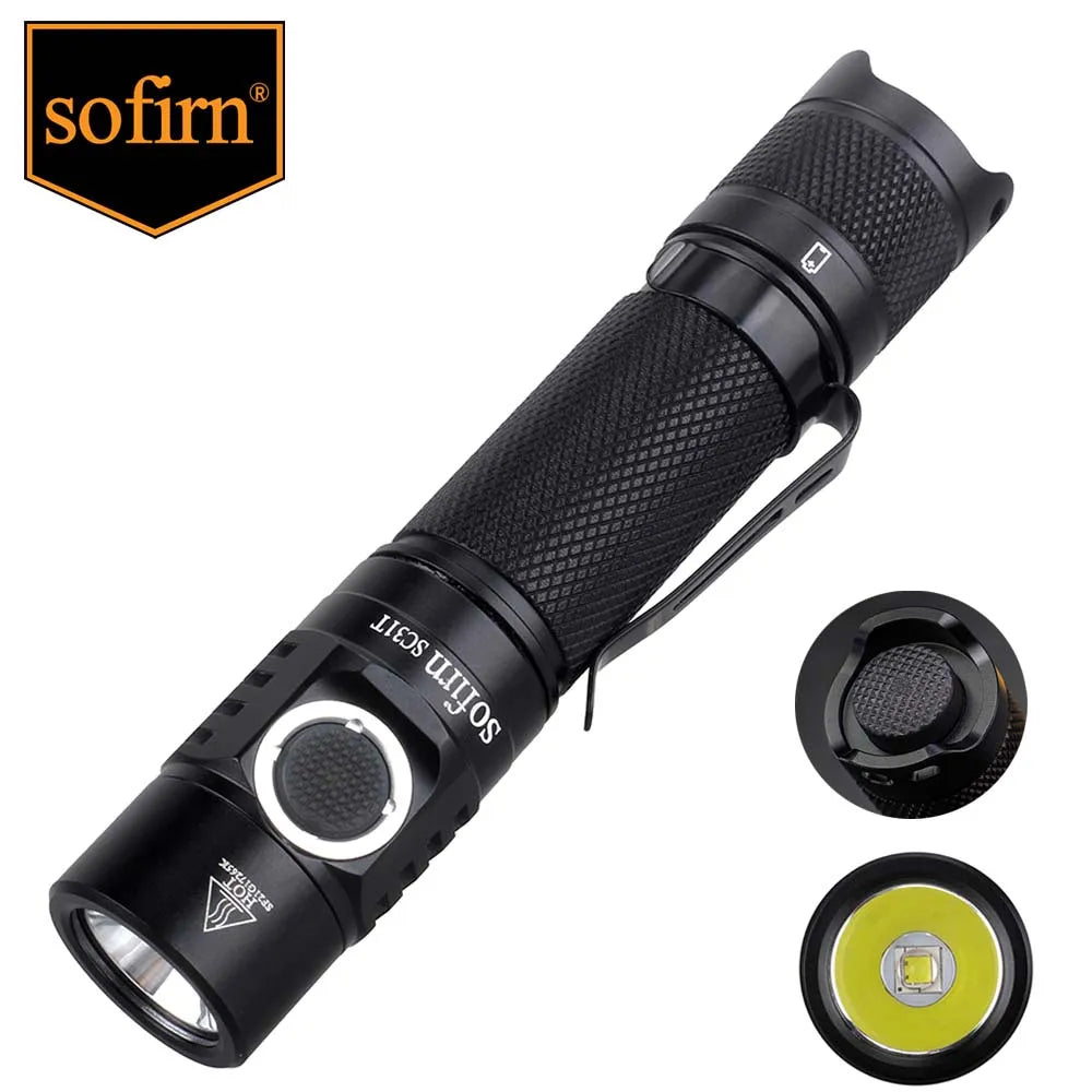 Sofirn SC31T 2000LM Tactical Flashlight USB C Rechargeable LED Torch 18650 Flashlight with Tail Switch-WAYBIKER