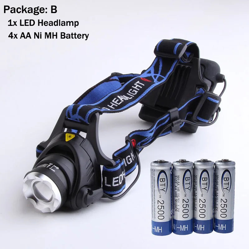 LED Headlamp Flashlight Running Camping Hiking Head Lamp Lightweight Waterproof AA Battery Zoomable Headlight-WAYBIKER