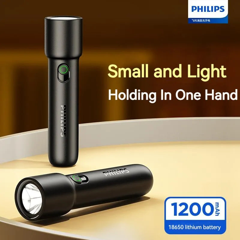 Philips 2023 New EDC Portable Flashlight Rechargeable LED Flashlights for Defensa Personal Self Defense Camping Hiking