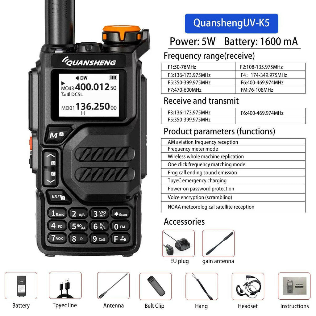 Quansheng UVK5 walkie-talkie long-distance professional civil outdoor go on road trip UV multi-frequency full-length hand-held a-WAYBIKER