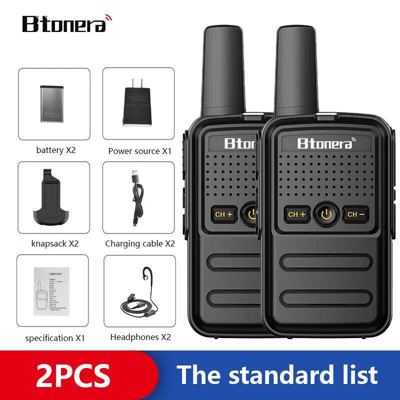 Btoera 2 Pcs Mini Walkie Talkie PMR 446 Portable Two-way Radio Ht PTT Walkie-talkies 5W 16CH UHF 400-470MHz Portable Radio for-WAYBIKER