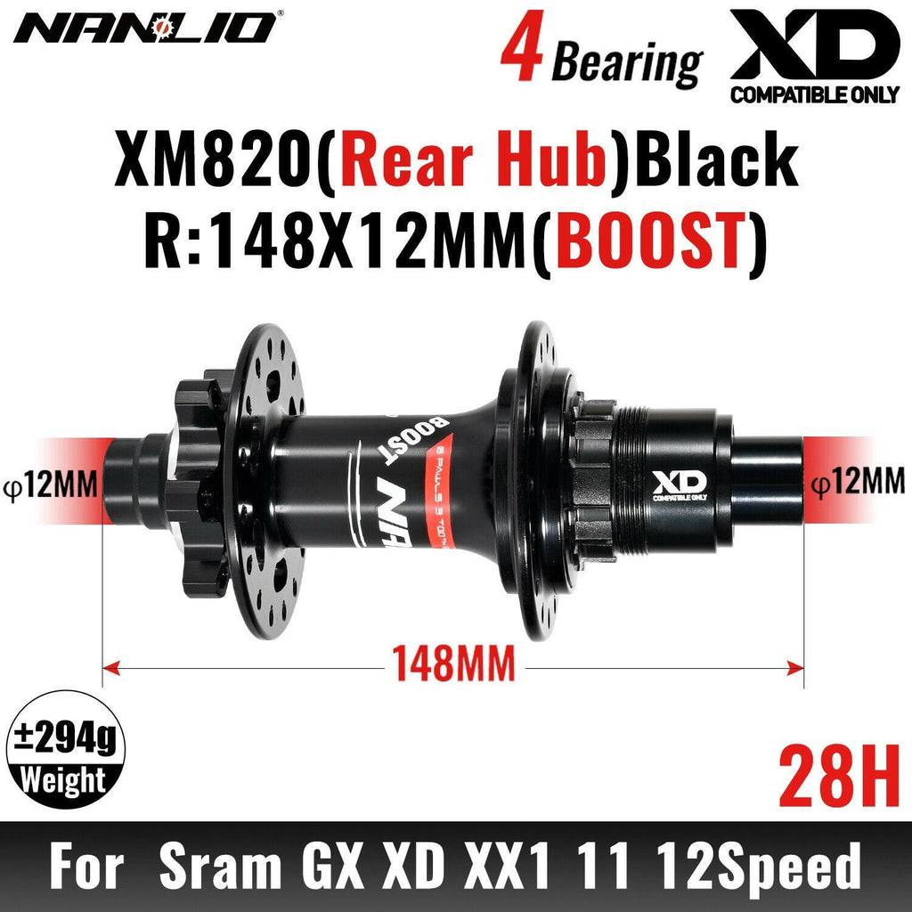 MTB Bicycle Hub Nanlio XM820 Boost Rear 12x148MM THRU TA 28H 32 Holes HG XD MS 8s 9s 10s 11s 12 Speed E-Bike Part K7 SX NX 12V-WAYBIKER