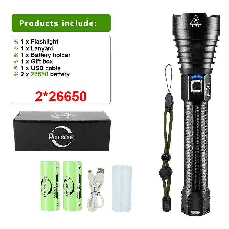 Paweinuo XHP90.2 Most Powerful LED Flashlight 18650 OR 26650 USB LED Torch XHP50 XHP70 Lantern 18650 Hunting Lamp Hand Light-WAYBIKER