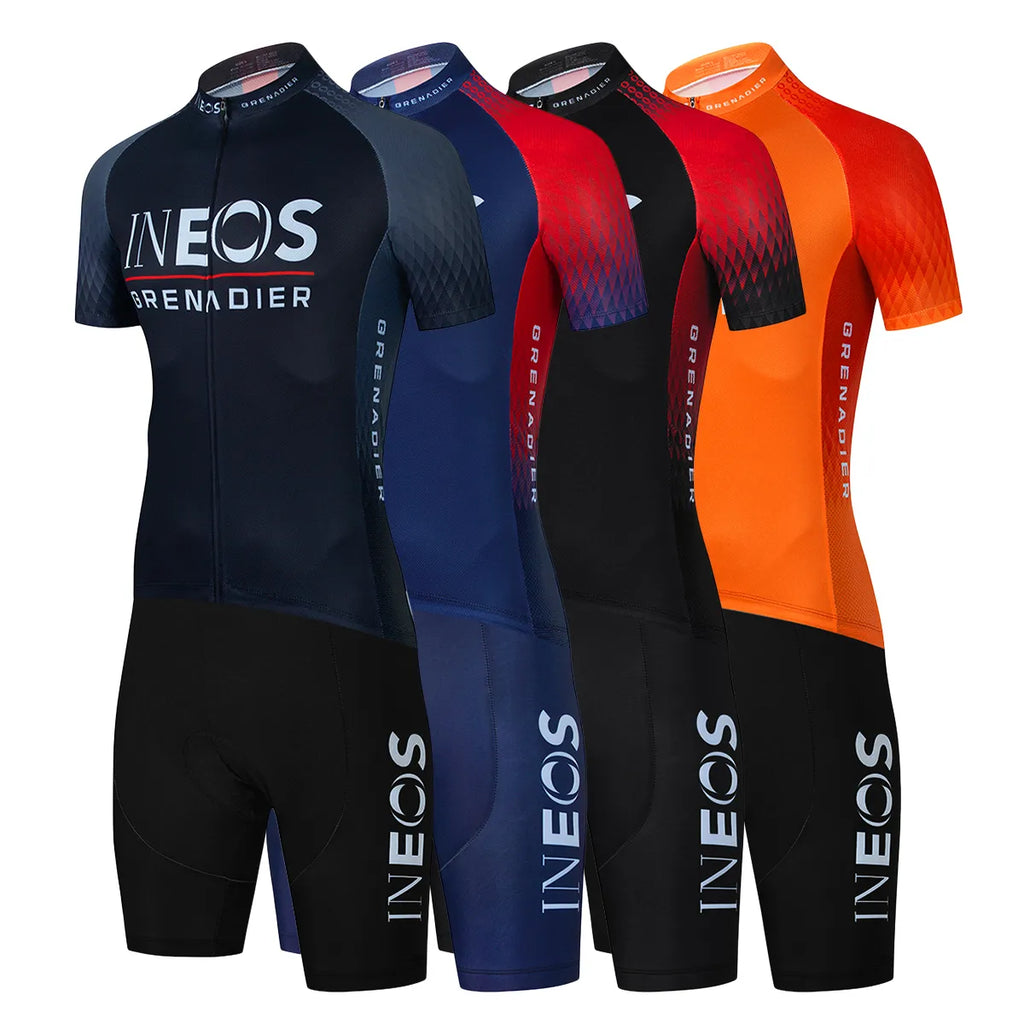 Ineos 2024 Men Short Sleeve Cycling Jersey Set Summer Bicicleta Clothing MTB Maillot Ropa Ciclismo Sportswear Blue Bicycle Suit-WAYBIKER