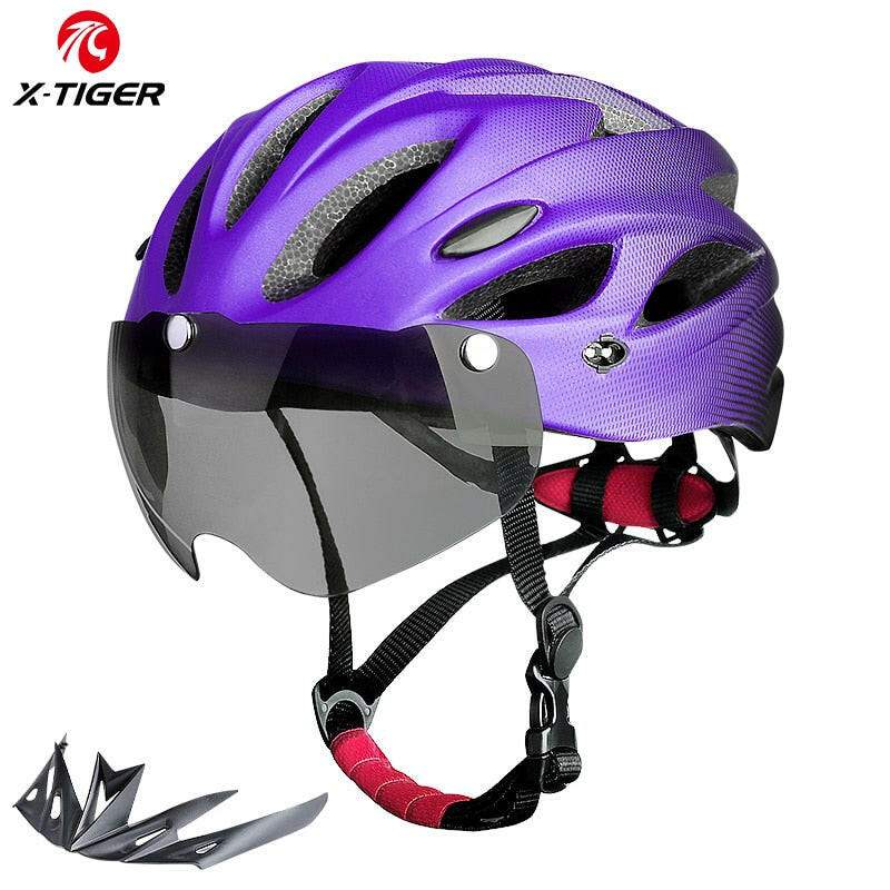 X-TIGER Adult Bike Helmet with LED Rear Light Dual Mode Goggle Cycling Helmet Fit 58-62cm Lightweight Breathable Bicycle Helmets