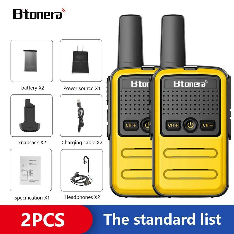 Btoera 2 Pcs Mini Walkie Talkie PMR 446 Portable Two-way Radio Ht PTT Walkie-talkies 5W 16CH UHF 400-470MHz Portable Radio for-WAYBIKER