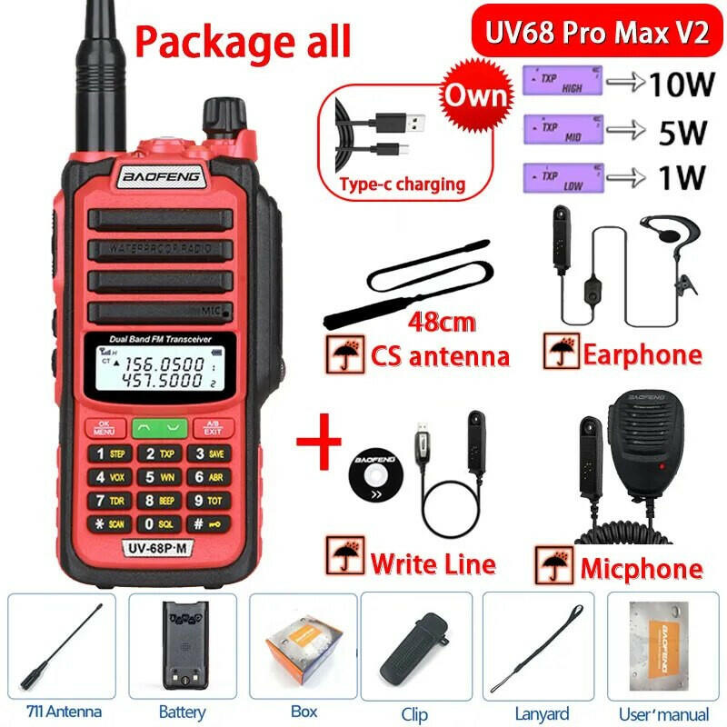 2023 Baofeng UV-68 Pro Max V2 10W IP68 Walkie Talkie Waterproof High Power CB Ham Long Range UV68 portable Two Way Radio hunting-WAYBIKER