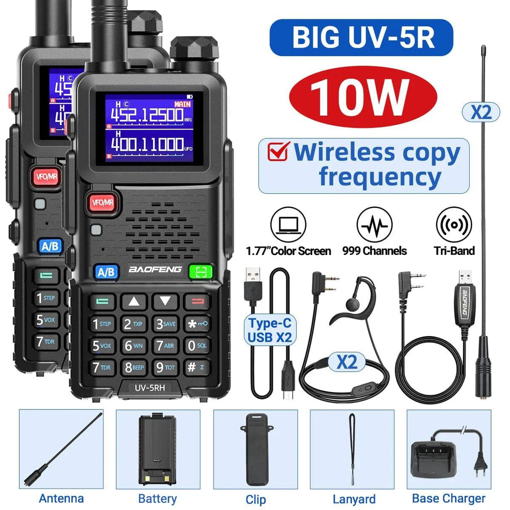 2PCS Baofeng UV-5RH Pro Max 15W Air Band Walkie Talkie Wirless Copy Frequency 999CH Type-C NOAA Long Range UV-5R K5 Ham Radio-WAYBIKER