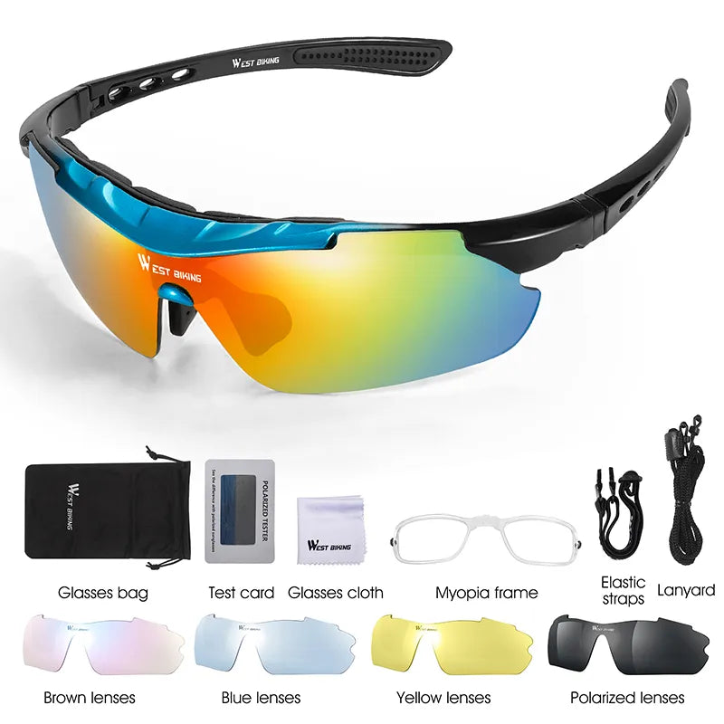 WEST BIKING Polarized Cycling Glasses UV400 Windproof MTB Road Bike Goggles 5 Lenses Set Men Women Sports Eyewear Sunglasses-WAYBIKER