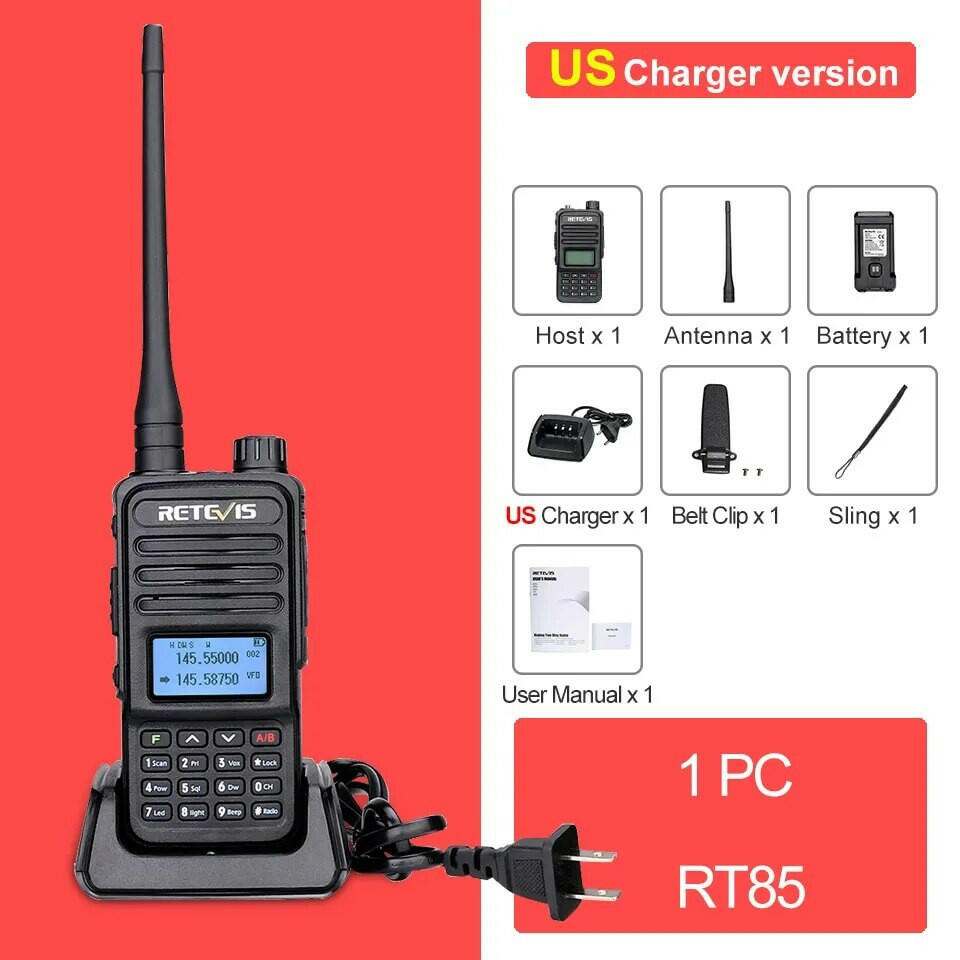 Retevis Walkie Talkie RT85 Ham Two Way Radio Station 5W Walkie Talkies VHF UHF Dual Band Amateur Radio HT For Hunting-WAYBIKER