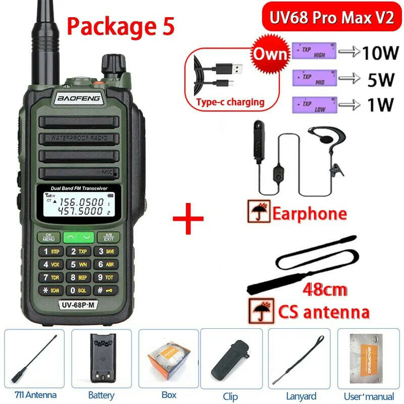 2023 Baofeng UV-68 Pro Max V2 10W IP68 Walkie Talkie Waterproof High Power CB Ham Long Range UV68 portable Two Way Radio hunting-WAYBIKER