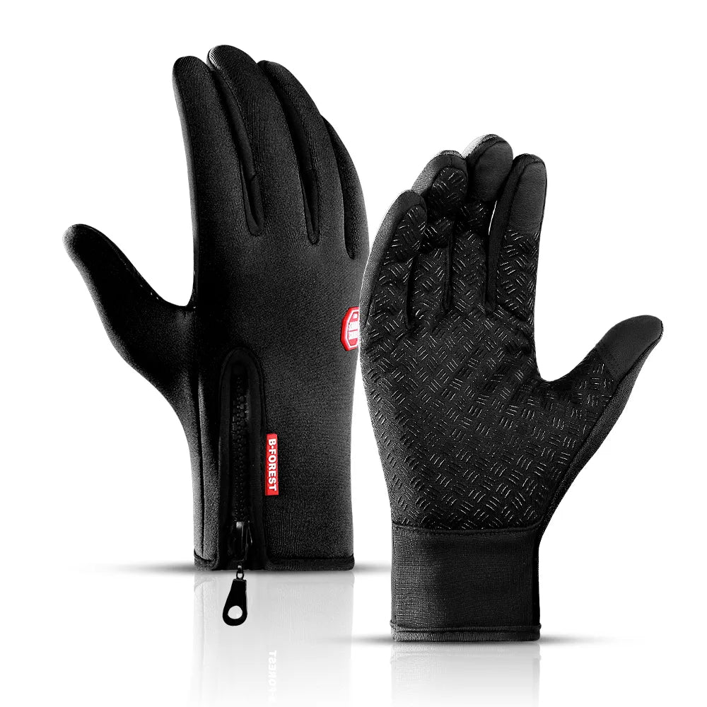 Autumn Winter Motorbike Gloves Windproof Anti-slip Touchscreen Fleece Keep Warm for Work Gloves Men Sports Bike Skiing Black-WAYBIKER