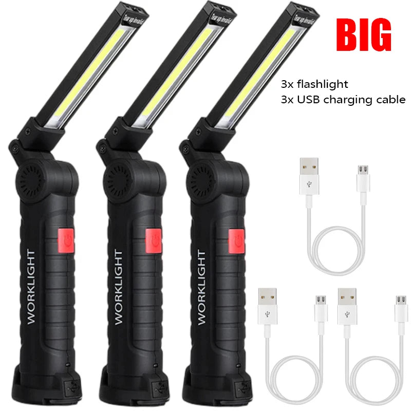 New Portable COB LED Flashlight USB Rechargeable Work Light Magnetic Lanterna Hanging Lamp with Built-in Battery Camping Torch-WAYBIKER