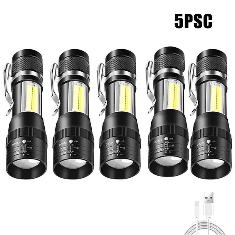 Portable Zoom LED Rechargeable Flashlight 3 Lighting Modes Long Range Camping Light Mini Torch Waterproof  Built In Battery-WAYBIKER