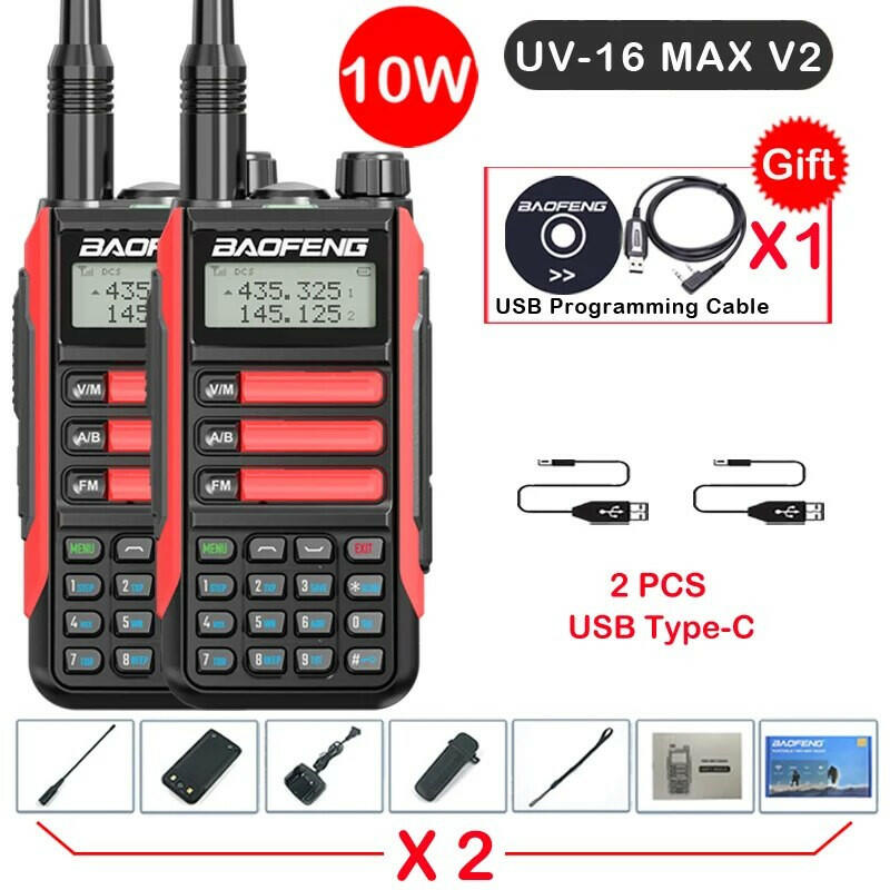 2Pack Baofeng UV16 MAX V2 Walkie Talkie 10W VHF UHF Dual Band Two Way CB Ham Radio UV-16 Portable Radio Transceiver UV5R UV10R-WAYBIKER