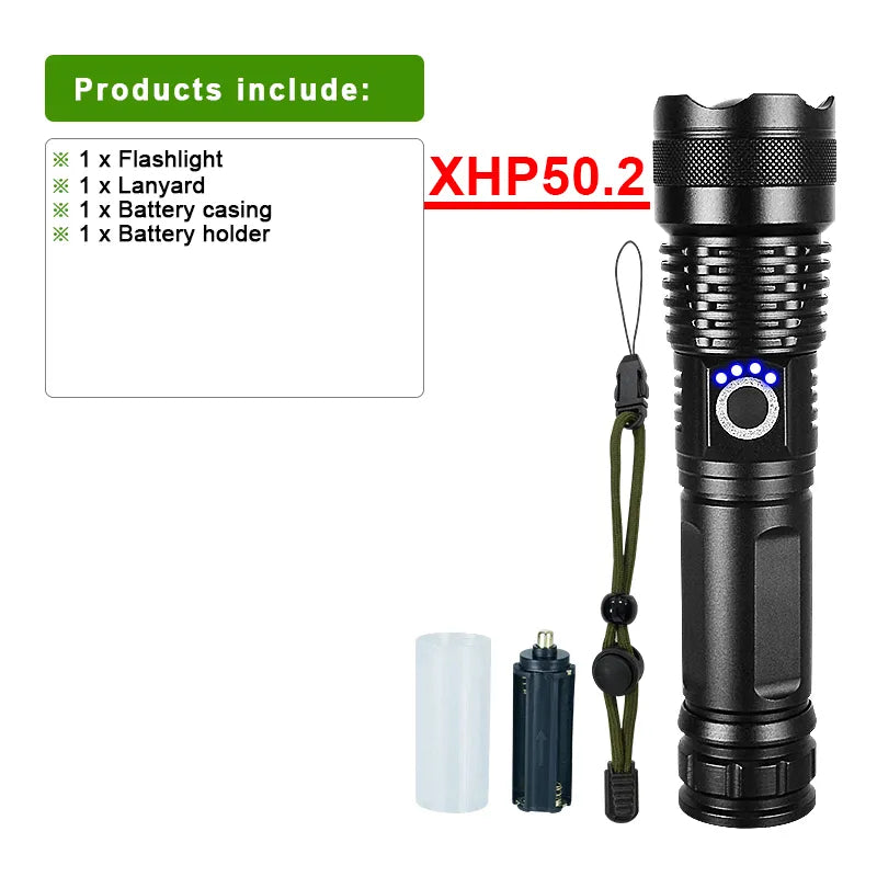 Super XHP199 Most Powerful LED Flashlight Rechargeable LED Torch Light XHP160 XHP90 High Power Flashlight 18650 Tactical Lantern-WAYBIKER