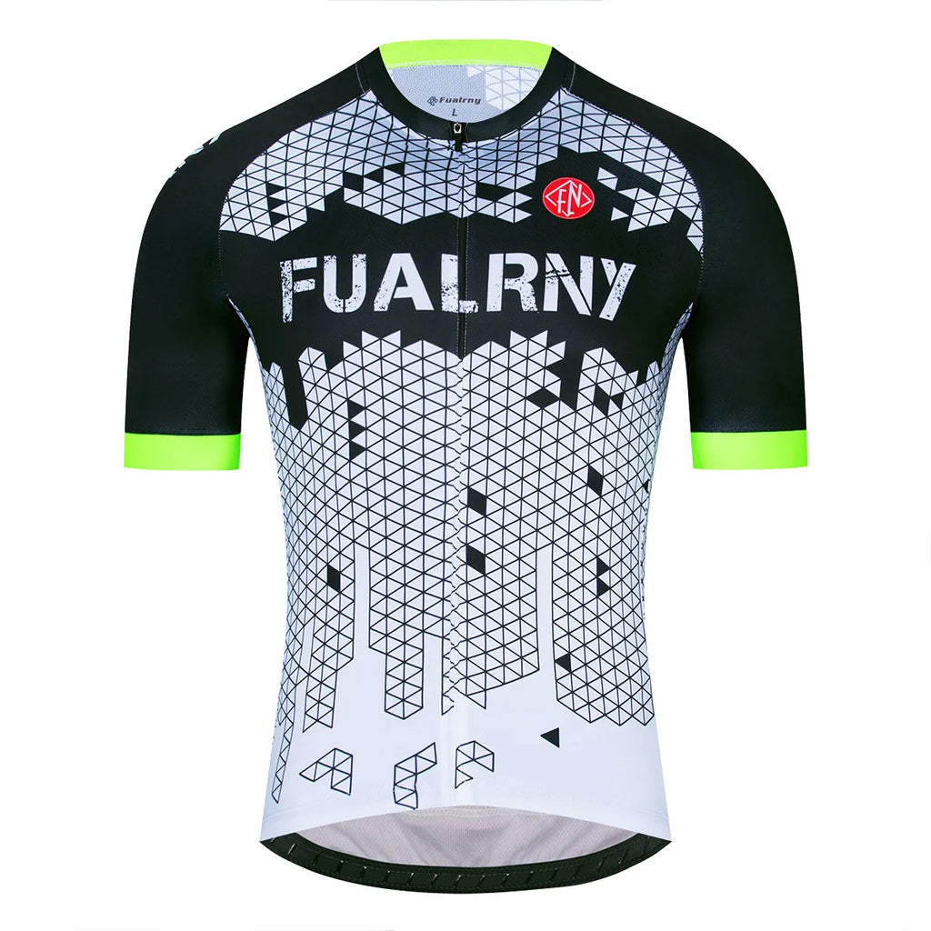 Fualrny Cycling Jersey Men Reflective MTB Road Bike Clothes Bicycle Jersey Mesh Breathable Cycling Clothing Summer Bike Jersey