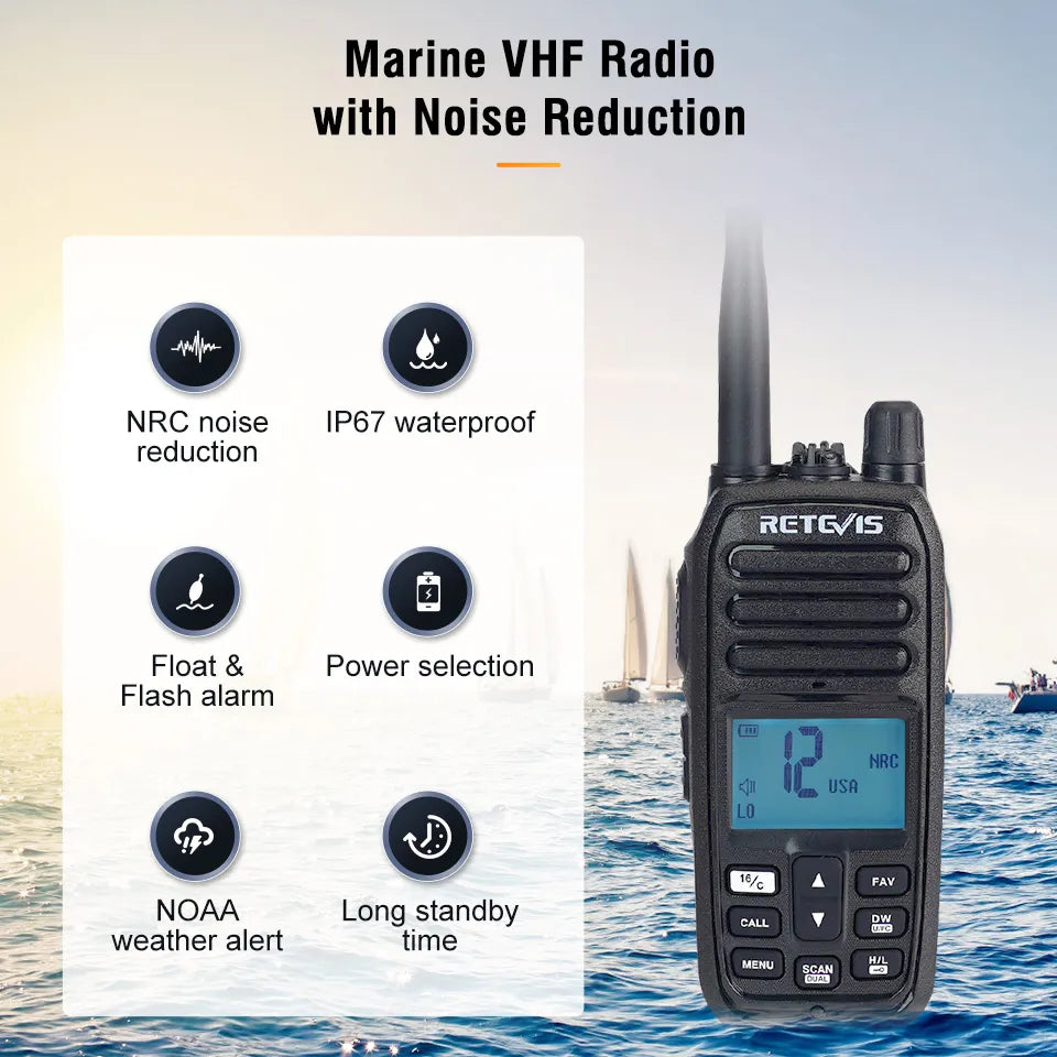 Retevis RM21 VHF Marine Walkie Talkie IP67 Waterproof Two-way Radio Station Handheld Walkie-talkie Professional Noise Reduction-WAYBIKER