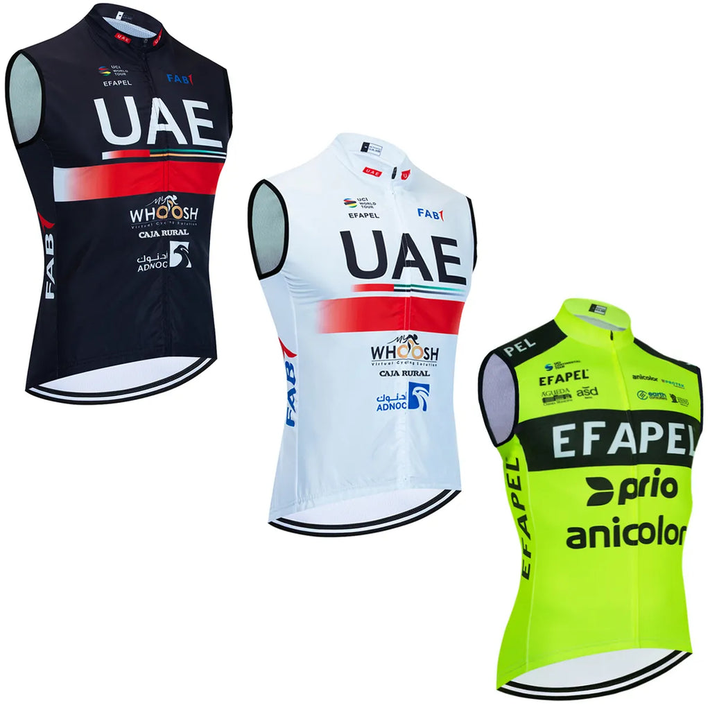 New 2024 UAE Cycling Jersey Fluor Green Windbreaker Men Bike Vest Maillot EFAPEL Team Ropa Ciclismo Jersey T-shirt Clothing-WAYBIKER