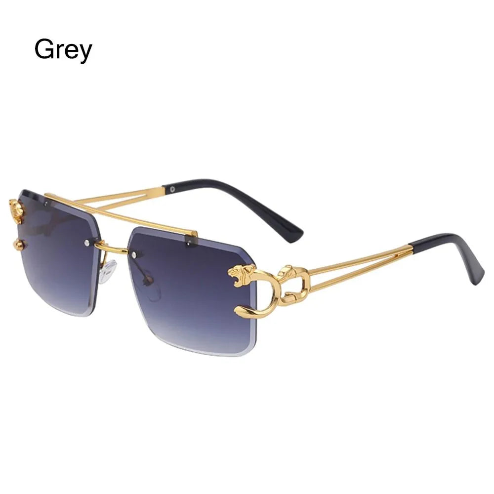 Retro Cheetah Decoration Rimless Sunglasses for Women Men Metal Steampunk Sun Glasses Frameless Fashion Shades UV400 Eyewear-WAYBIKER