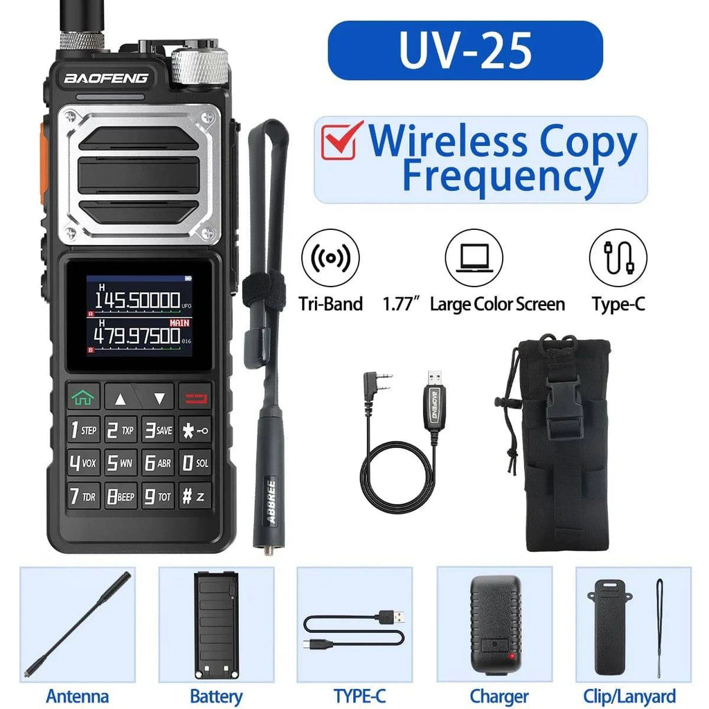 Baofeng UV-25 10W Walkie Talkie Tri Band Wireless Copy Frequency NOAA Type-C Charger FM Long Range High Power Ham Two Way Radio-WAYBIKER