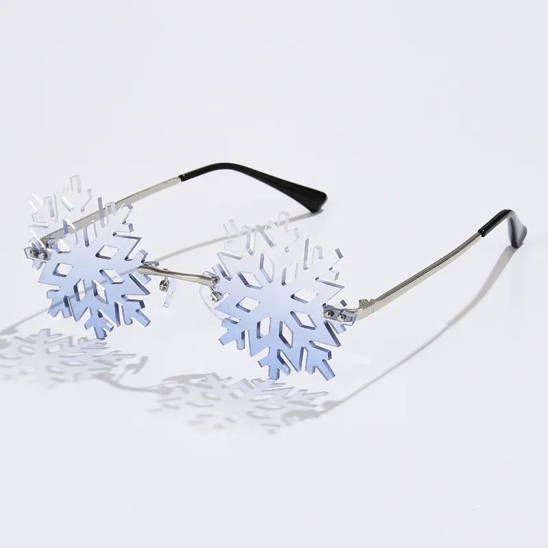 Fashion Cycling Snowflake Women Sun Glasses Rimless Sunglasses Clear White Eyewear Vintage Male Glasses Unique Christmas Shades-WAYBIKER