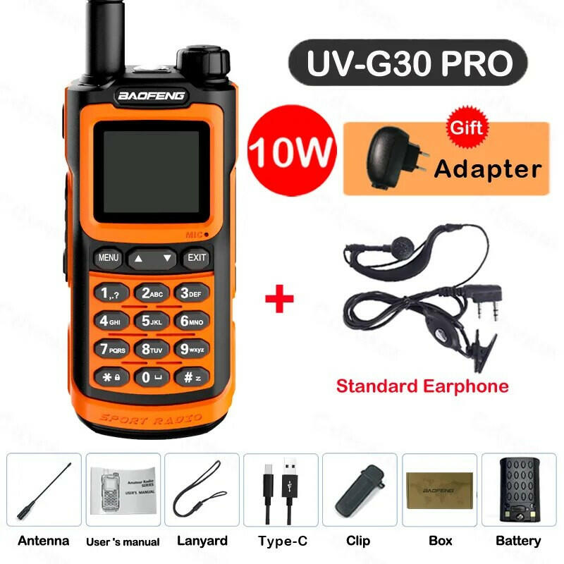 Baofeng UV G30 Pro Portable Walkie Talkie 10W Long Range FM Radio Stopwatch 1000 Channels USB-C Charger Hunting Ham 2-Way Radios-WAYBIKER