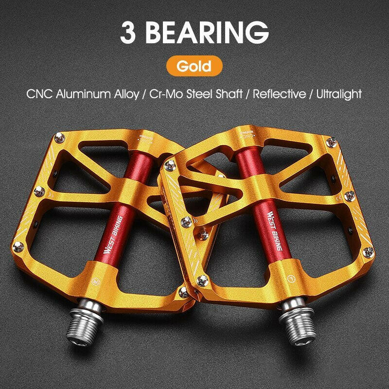 WEST BIKING CNC 3 Bearing Bicycle Pedals Ultralight BMX MTB Road Bike Pedals Non-slip Aluminum Alloy Reflective Cycling Parts-WAYBIKER