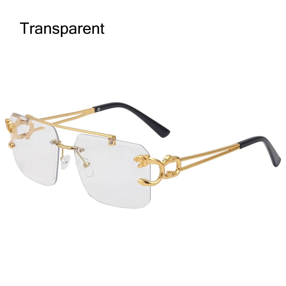 Retro Cheetah Decoration Rimless Sunglasses for Women Men Metal Steampunk Sun Glasses Frameless Fashion Shades UV400 Eyewear-WAYBIKER