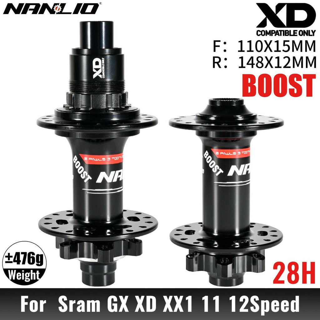 NanLio XM820 Boost Bicycle Hub Front 110x15MM Rear 12x148MM THRU TA 28H 32 Holes HG XD MS 8s 9s 10s 11s 12 Speed E-Bike Part-WAYBIKER