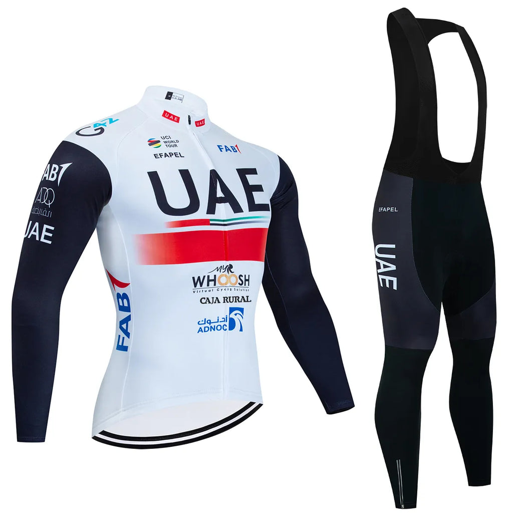 Winter 2024 Cycling  Jersey White UAE Bike Jacket Maillot Pants Suit Ropa Ciclismo Team Pro Thermal Fleece BicycleClothing-WAYBIKER