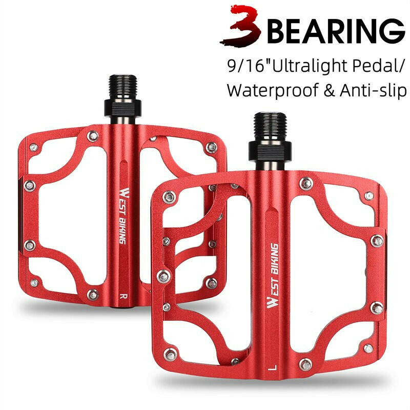 WEST BIKING MTB Bicycle Pedals Ultralight Road Bike 3 Bearing Pedals Aluminum Cycling Non-Slip Flat Pedals Bike Accessories