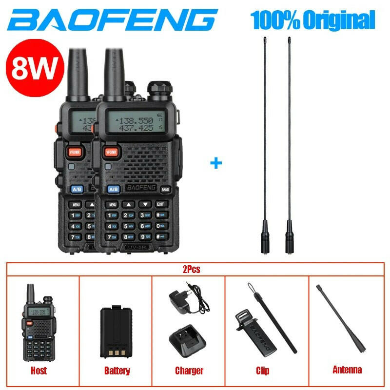 2pcs Baofeng Original UV5R Walkie Talkie Dual Band 136-174Mhz 400-520Mhz Portable BF UV-5R 8W Two Way Radio Pofung Transceiver-WAYBIKER