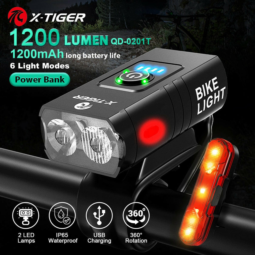 X-TIGER Cycling Headlight Waterproof Bike Light 1200 mAh USB Rechargeable LED Bicycle Lamp MTB Road Bike Front Flashlight-WAYBIKER