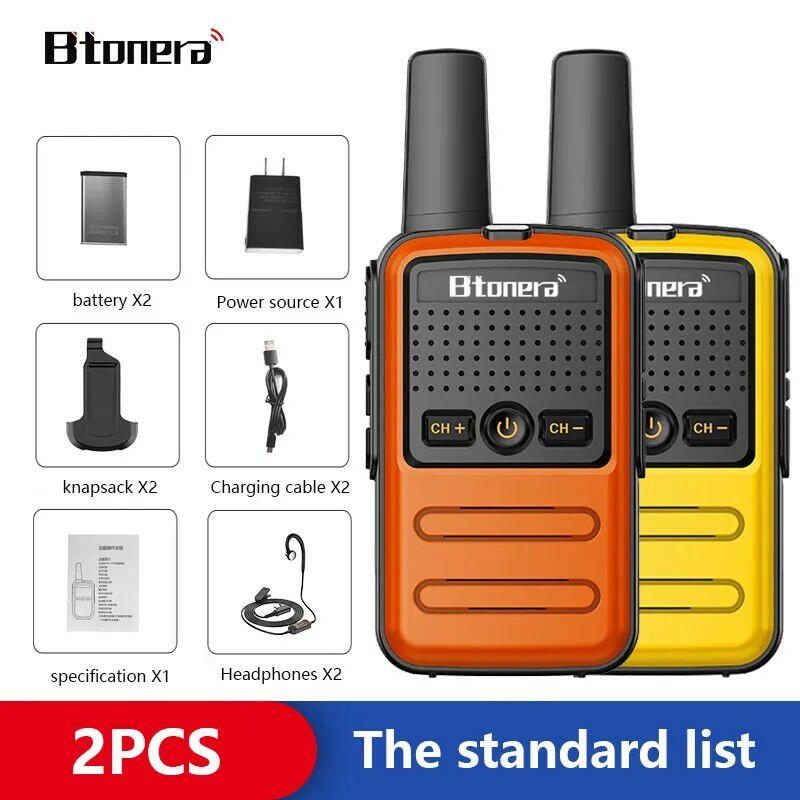 Btoera 2 Pcs Mini Walkie Talkie PMR 446 Portable Two-way Radio Ht PTT Walkie-talkies 5W 16CH UHF 400-470MHz Portable Radio for-WAYBIKER