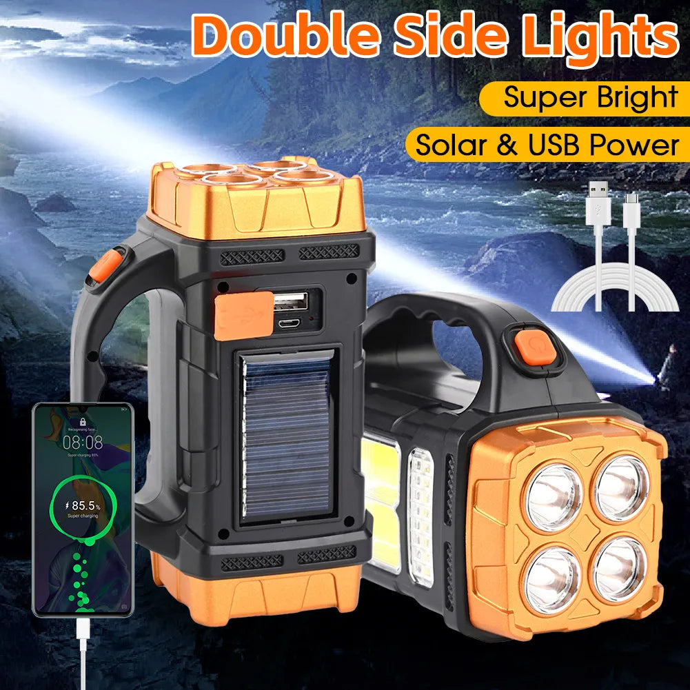 Powerful Solar LED Flashlight With COB Work Light 4 Gear USB Rechargeable Torch Light Waterproof Solar Light for Outdoor Camping-WAYBIKER