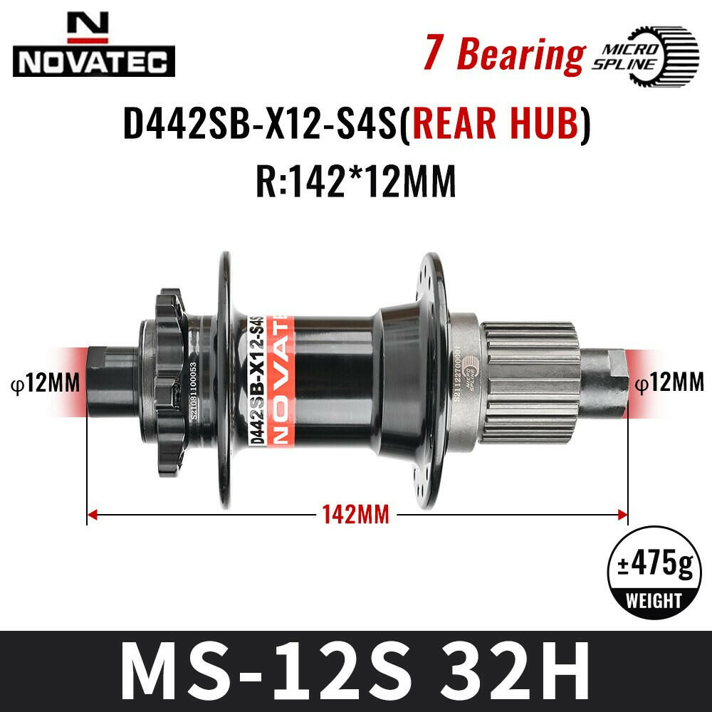 Novatec Bicycle Hubs D041/D442SB MTB Bike Hub CR-MO Steel Freehub Cassette 7 Bearings 12S Micro Spline 12 Speed 32 Holes-WAYBIKER