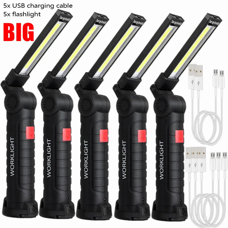 New Portable COB LED Flashlight USB Rechargeable Work Light Magnetic Lanterna Hanging Lamp with Built-in Battery Camping Torch-WAYBIKER