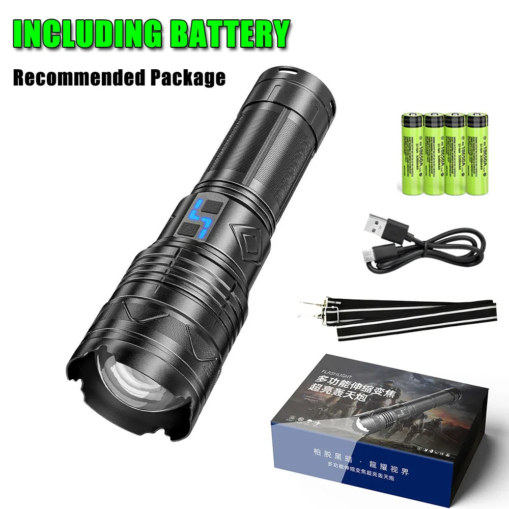 20000LM Super Bright Tactical Flashlight 100W GT60 Long Range Powerful LED Torch USB Rechargeable Using 4 181350A Batteries-WAYBIKER