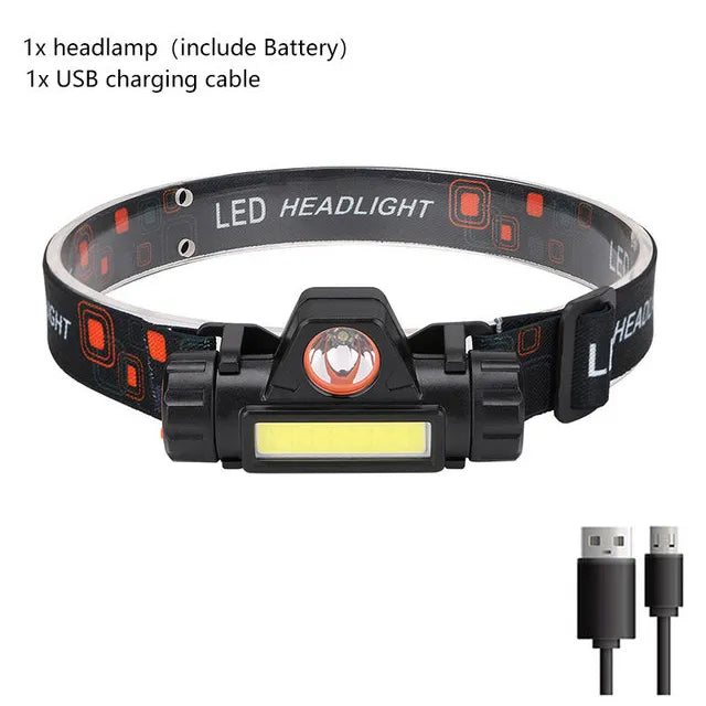 USB Rechargeable Sensor LED Headlamp Headlight Led Head Torch With Built-in Battery Head Flashlight For Camping Fishing Lantern-WAYBIKER