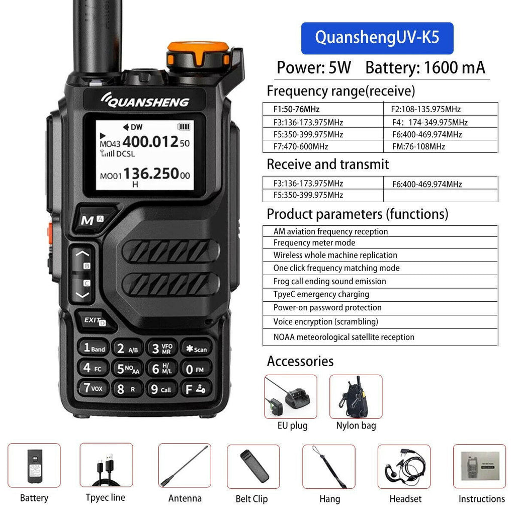 Quansheng UVK5 walkie-talkie long-distance professional civil outdoor go on road trip UV multi-frequency full-length hand-held a-WAYBIKER