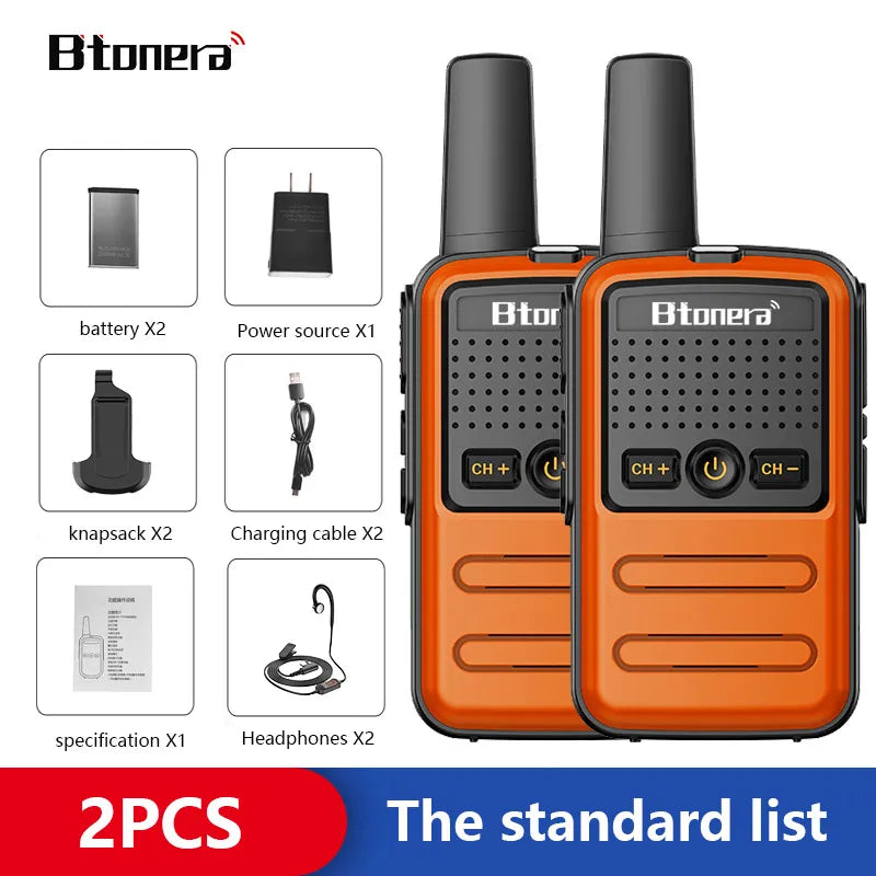 Btoera 2 Pcs Mini Walkie Talkie PMR 446 Portable Two-way Radio Ht PTT Walkie-talkies 5W 16CH UHF 400-470MHz Portable Radio for-WAYBIKER