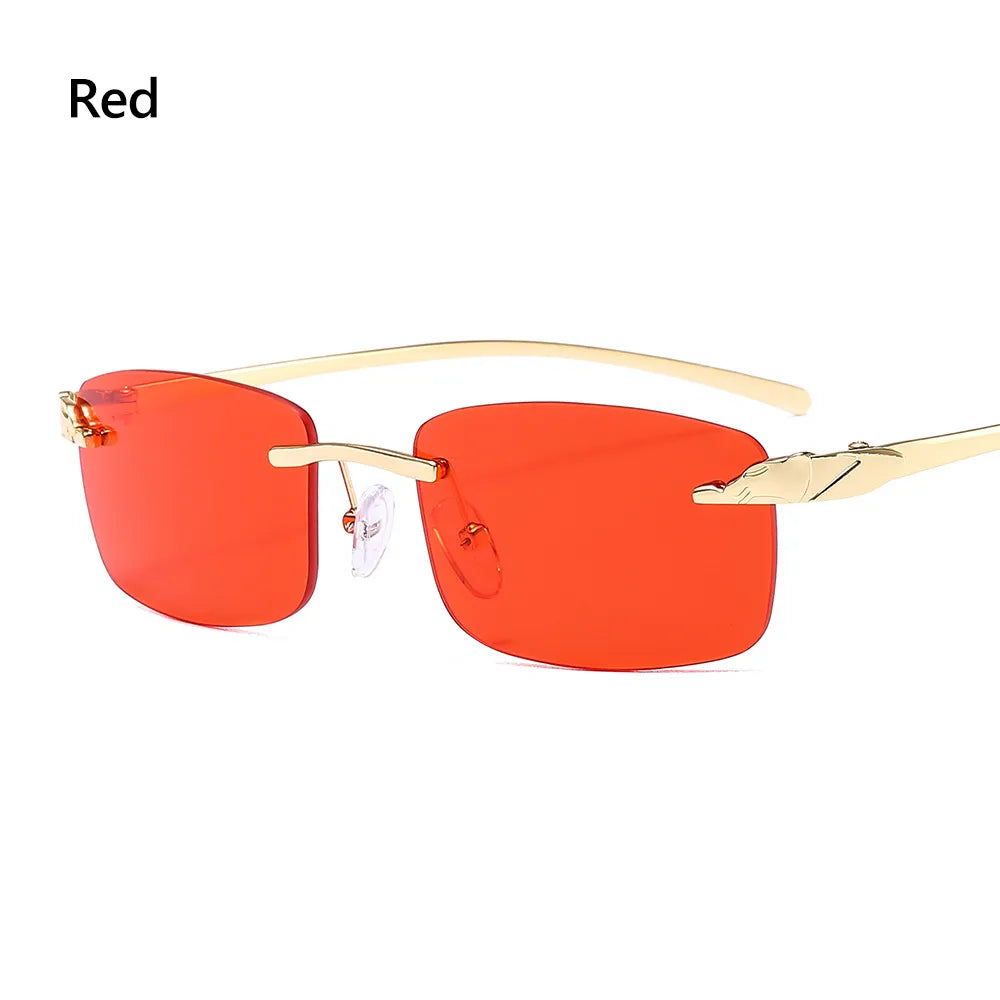 Unique Cheetah Metal Sun Glasses Rimless Rectangle Sunglasses Small Frame Clear Lens Sunglasses Candy Colors Eyewear