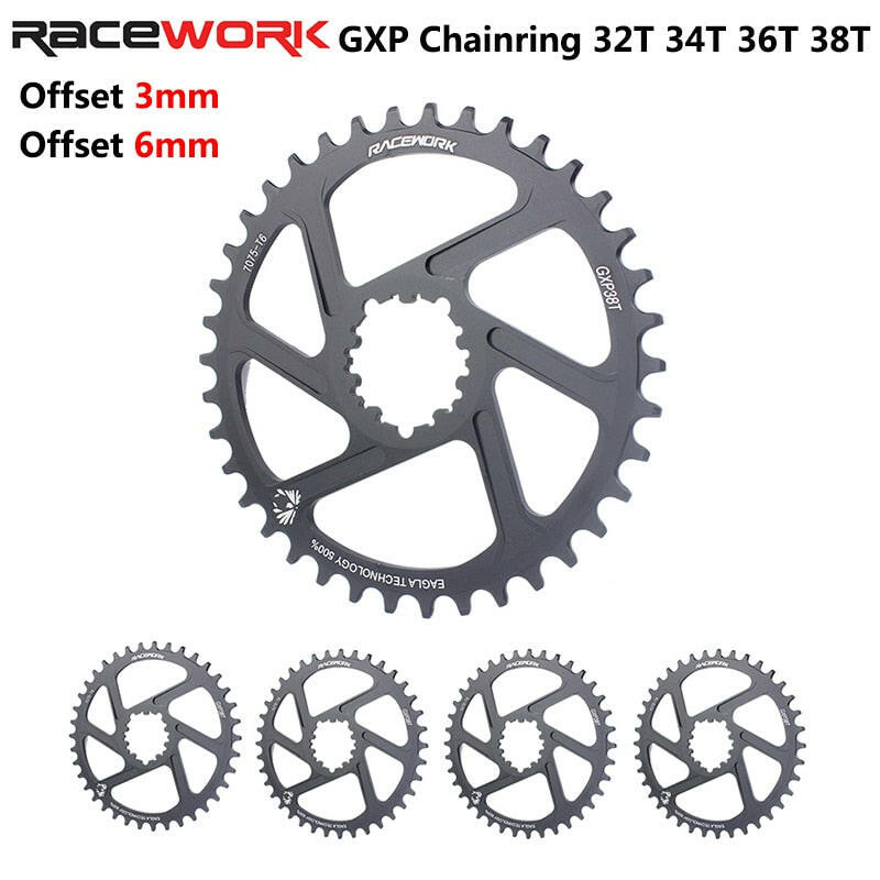 RACEWORK MTB GXP Bicycle Chainring 3/6mm Offset 32/34/36/38T Mountain Bike Chainwheel For 10 11 12 Speed GXP Direct Mount Crank