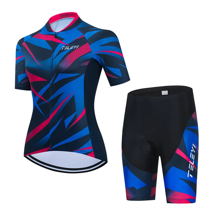 Women Cycling Jersey Set 2023 Summer Breathable Short Sleeve Cycling Clothing Quick-Dry MTB Bike Cycling Clothes Suit-WAYBIKER