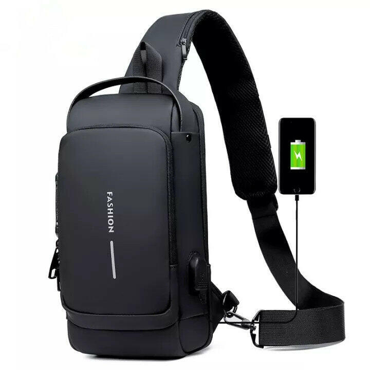 ESLNF Multifunction Patent Leather Cycling Chest Bag Waterproof Crossbody Bag Anti-theft Travel Bag Male USB Charging Pack-WAYBIKER